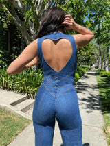 Rygløs Hjerteformet Denim Jumpsuit til Kvinder