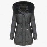 Ladies' Winter Jacket – Elegant Warm Jacket with Fur Collar and Hood