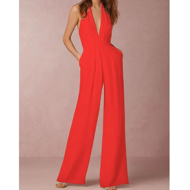 Ærmeløs Dame Jumpsuit med Dyb V-Hals og Palazzo Ben