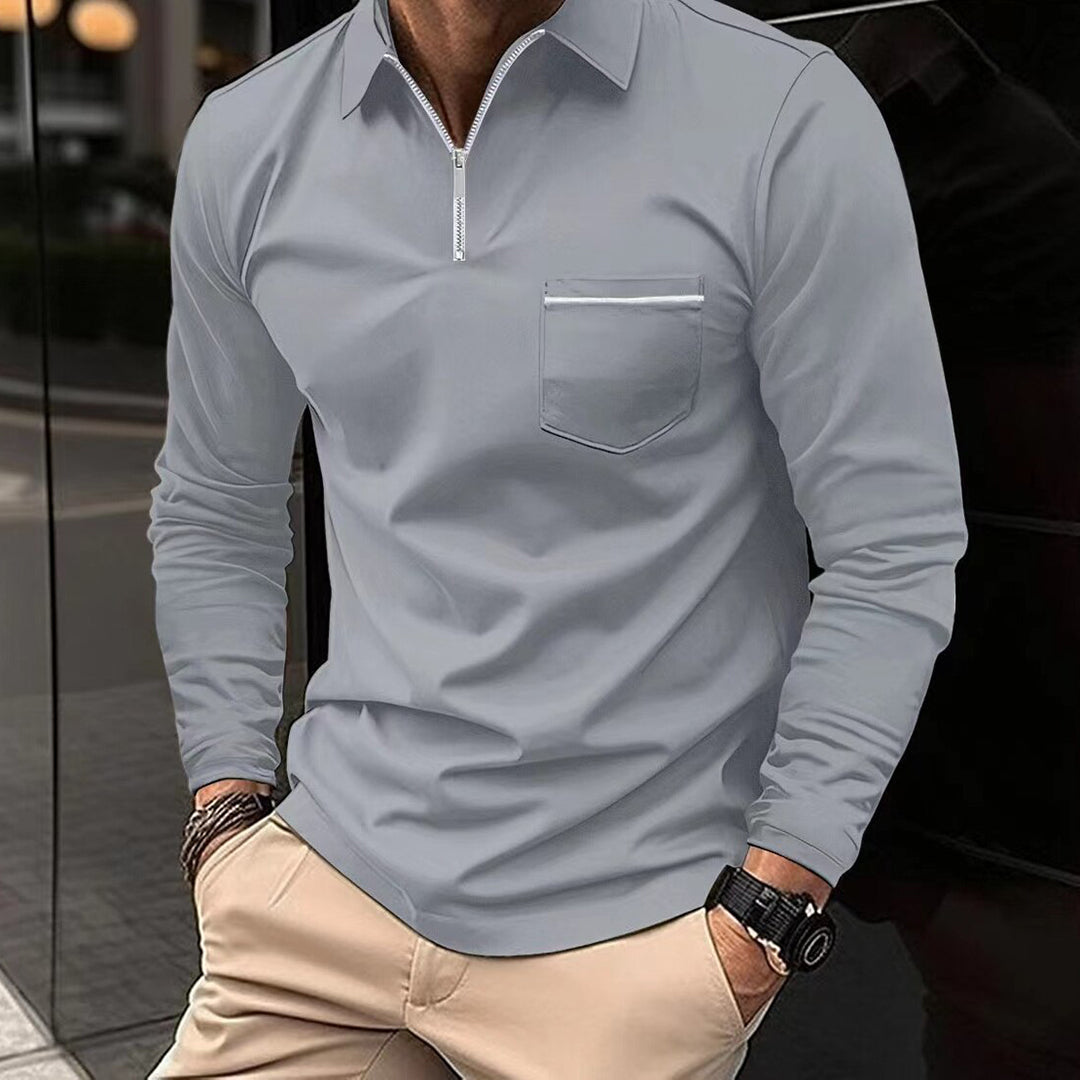 Poloshirt Herre Langærmet med Lynlås - Stilfuld og Komfortabel