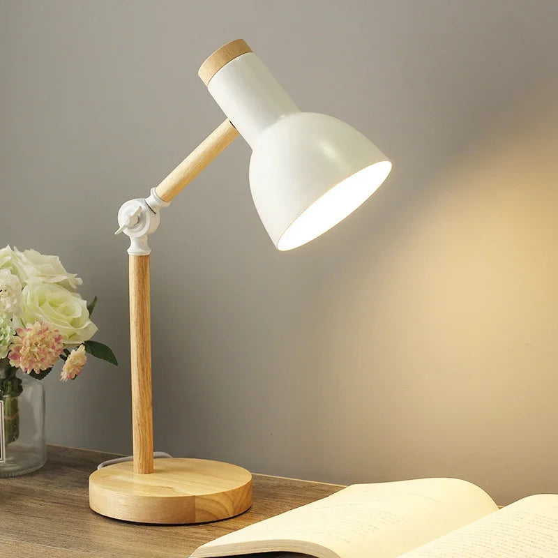 Farvet Træbordlampe med Justerbar Arm