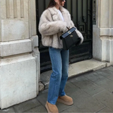 Dame Blød Vinterjakke – Elegant Kort Jakke i Kunstpels