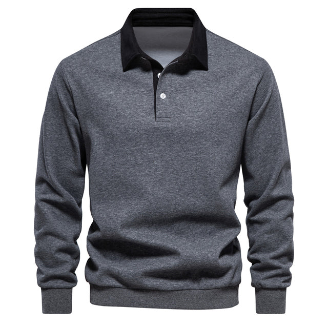 Elegant Herre Langærmet Polo Shirt med Klassisk Krave