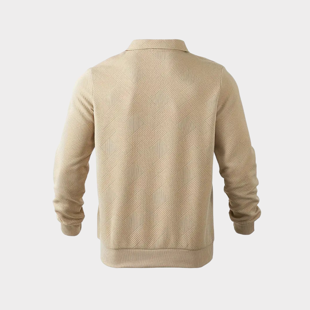 Geometrisk Sweater med Kvartrits og Vintage Stil