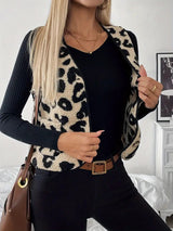Elegant Damevest med Leopardprint og V-Hals