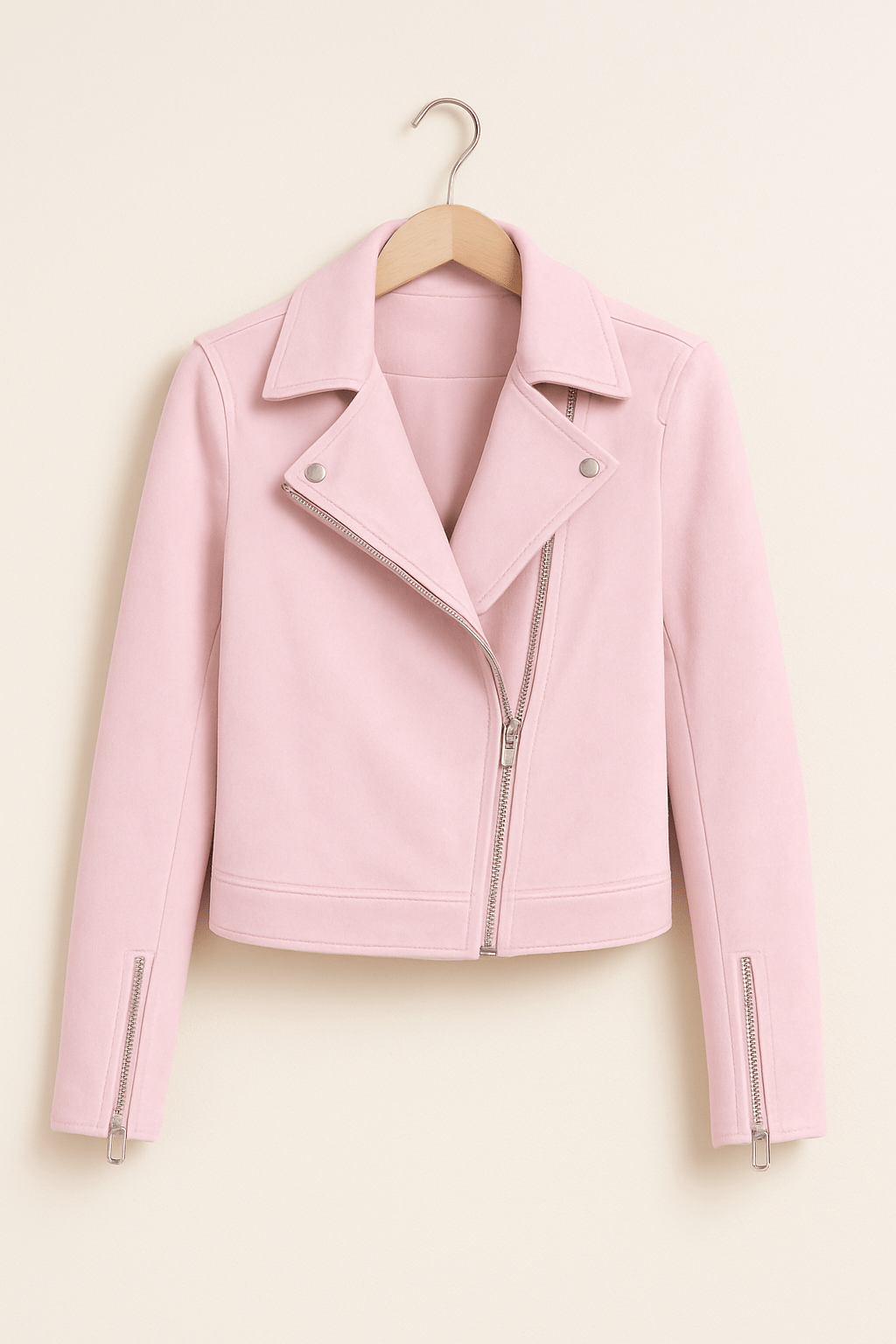 Dame Bikerjakke – Stilfuld Jakke i Imiteret Ruskind med Læderlook