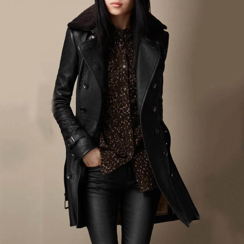 Sort Trenchcoat med Taljering og Elegante Detaljer
