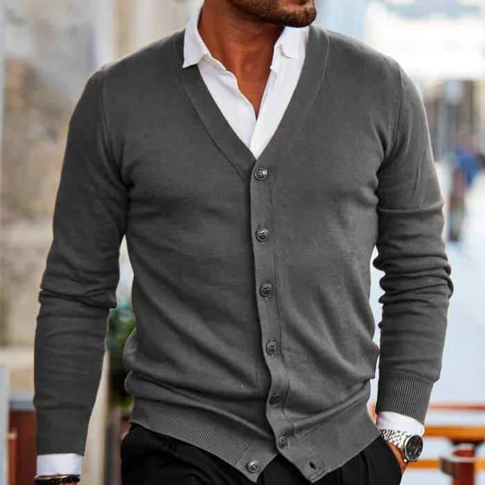 Herre Cardigan med V-Hals og Knapper - Stilfuld og Komfortabel