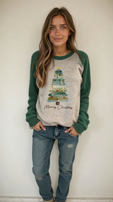 Women's Christmas Sweater – Merry Christmas Sweater with Tree Print