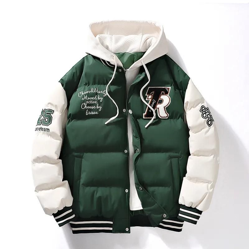 Men's Varsity Puffer Jacket – Warm College Winter Jacket with Hood
