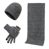 Knitted winter set with hat, scarf, and gloves