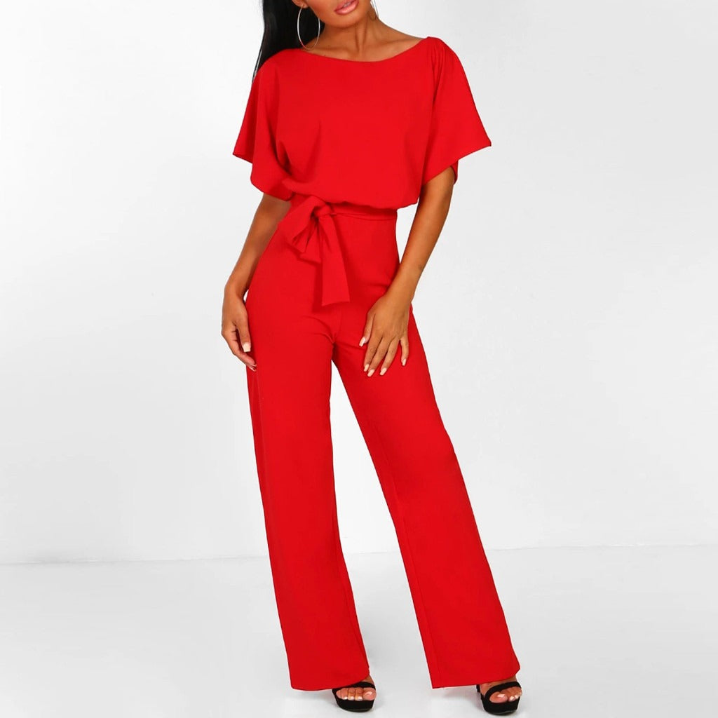 Stilfuld Jumpsuit med Vide Ben og Snøreliv