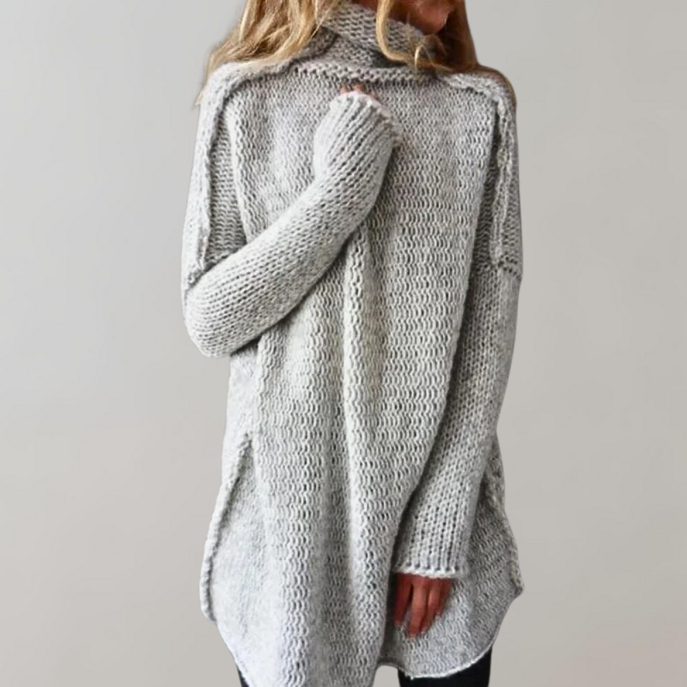 Lang og Varm Dame Sweater i Sort eller Grå