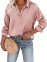 Casual Satinbluse med Knaplukning og Lange Ærmer