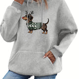 Dame Jule Hoodie med Gravhund Print – Varm Vinter Hoodie