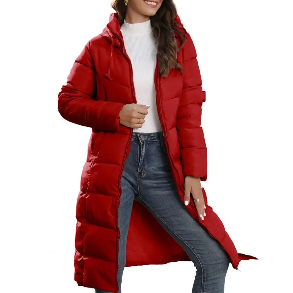 Damen Lange Winterjacke – Warme Gepolsterte Jacke mit Kapuze