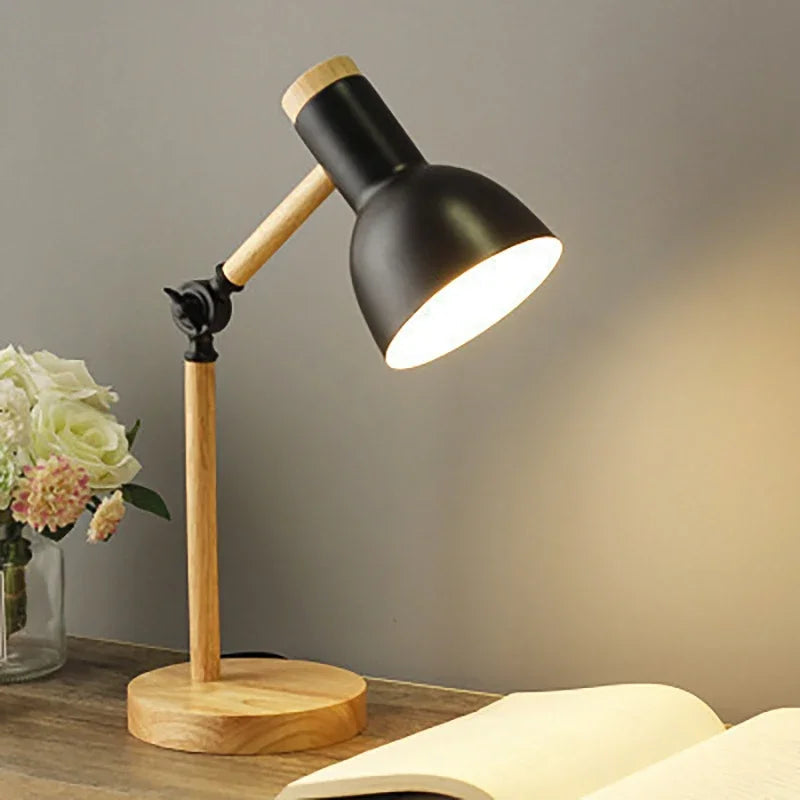 Farvet Træbordlampe med Justerbar Arm