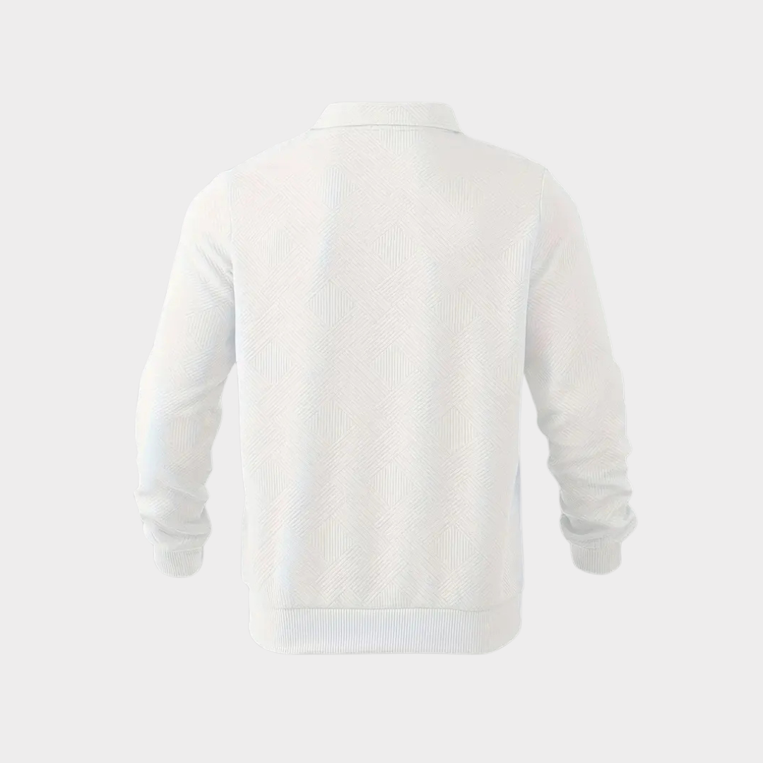Geometrisk Sweater med Kvartrits og Vintage Stil