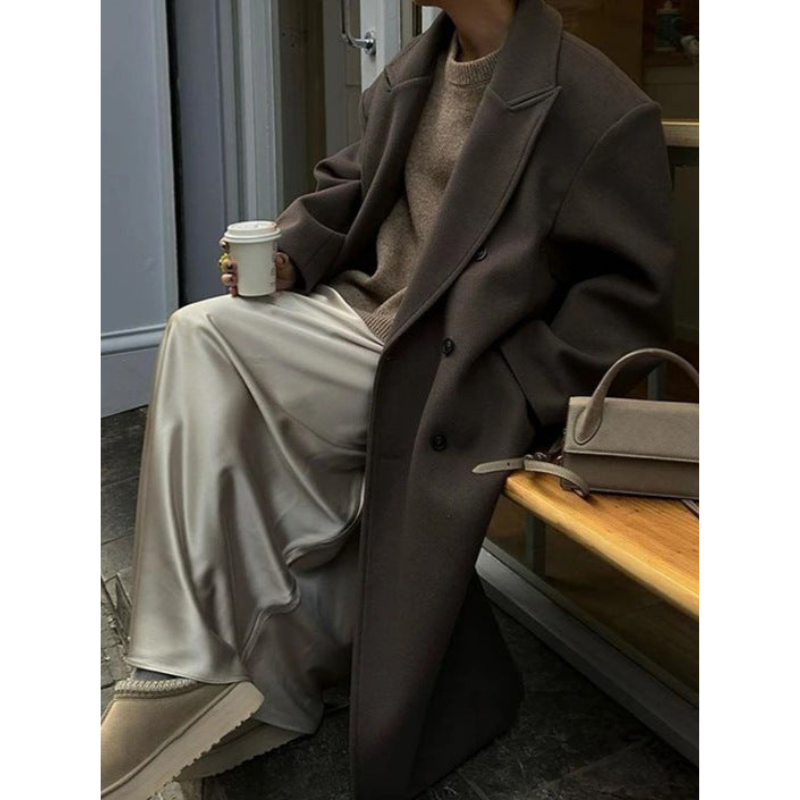 Dame Lang Elegant Frakke – Stilfuld Overfrakke med Klassisk Snit