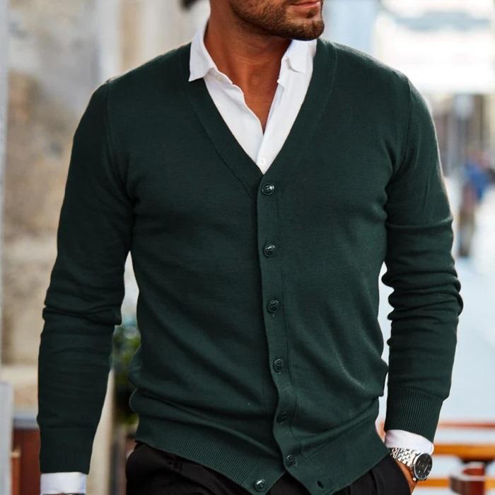 Herre Cardigan med V-Hals og Knapper - Stilfuld og Komfortabel