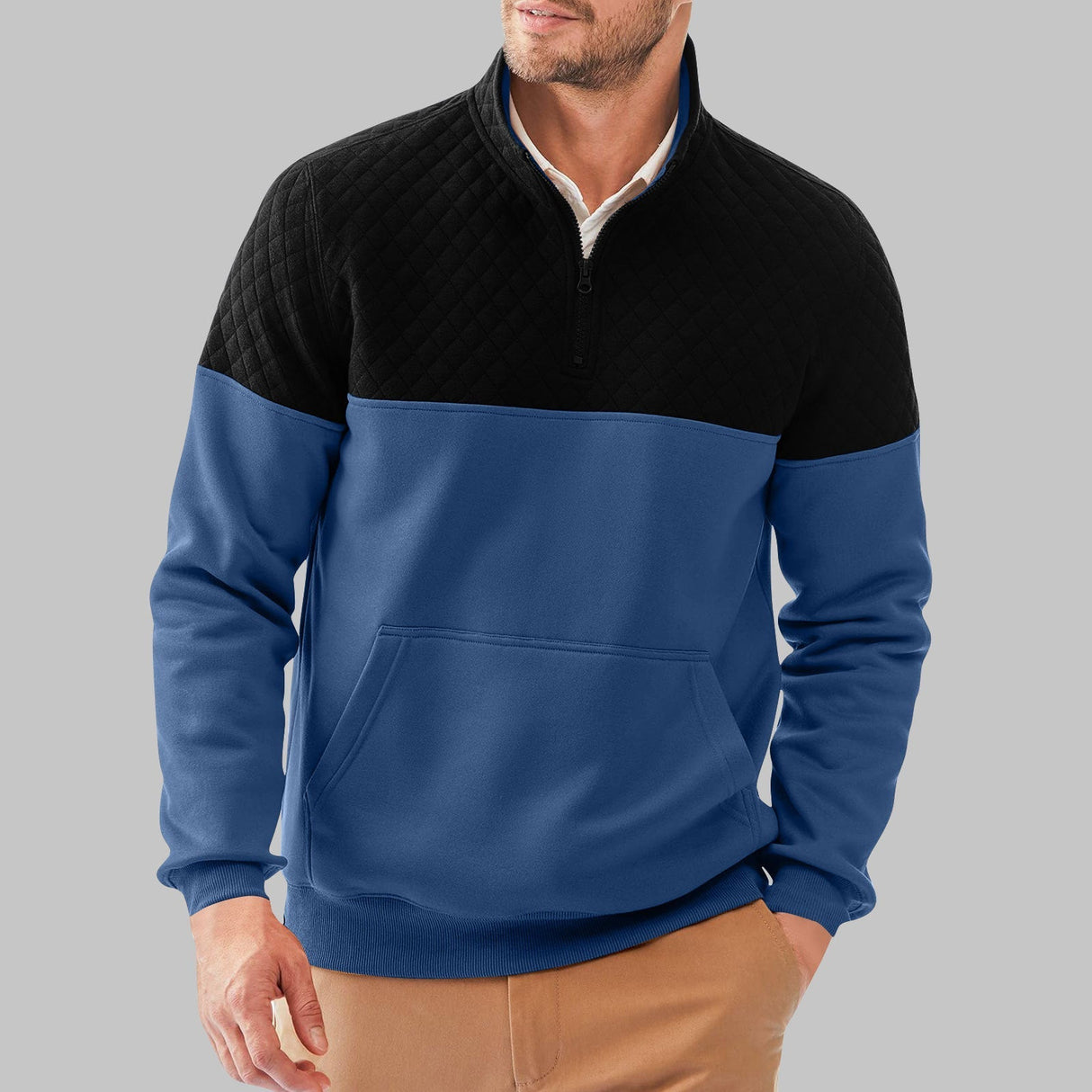 Herre Farveblok Sweater – Varm Half-Zip Trøje med Moderne Look