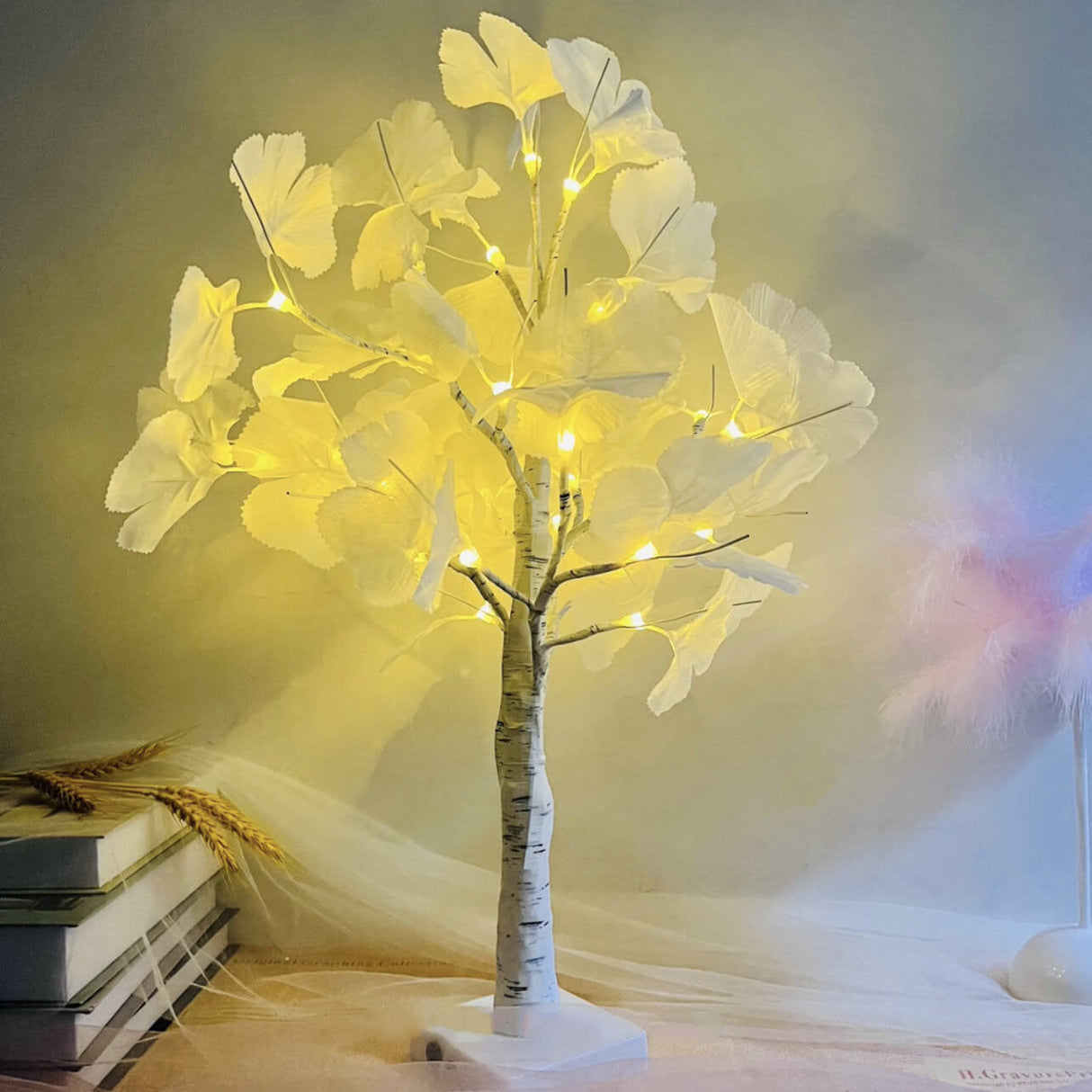 LED Ginkgo bordlampe 60cm dekoration hvid gul moderne batteribelysning integreret LED