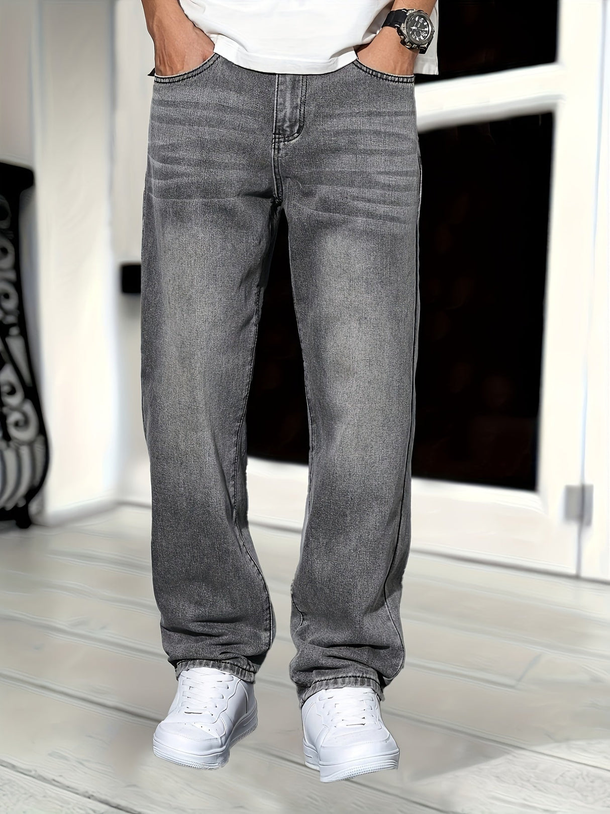 Herre Relaxed Fit Jeans – Grå Denim Bukser med Casual Stil