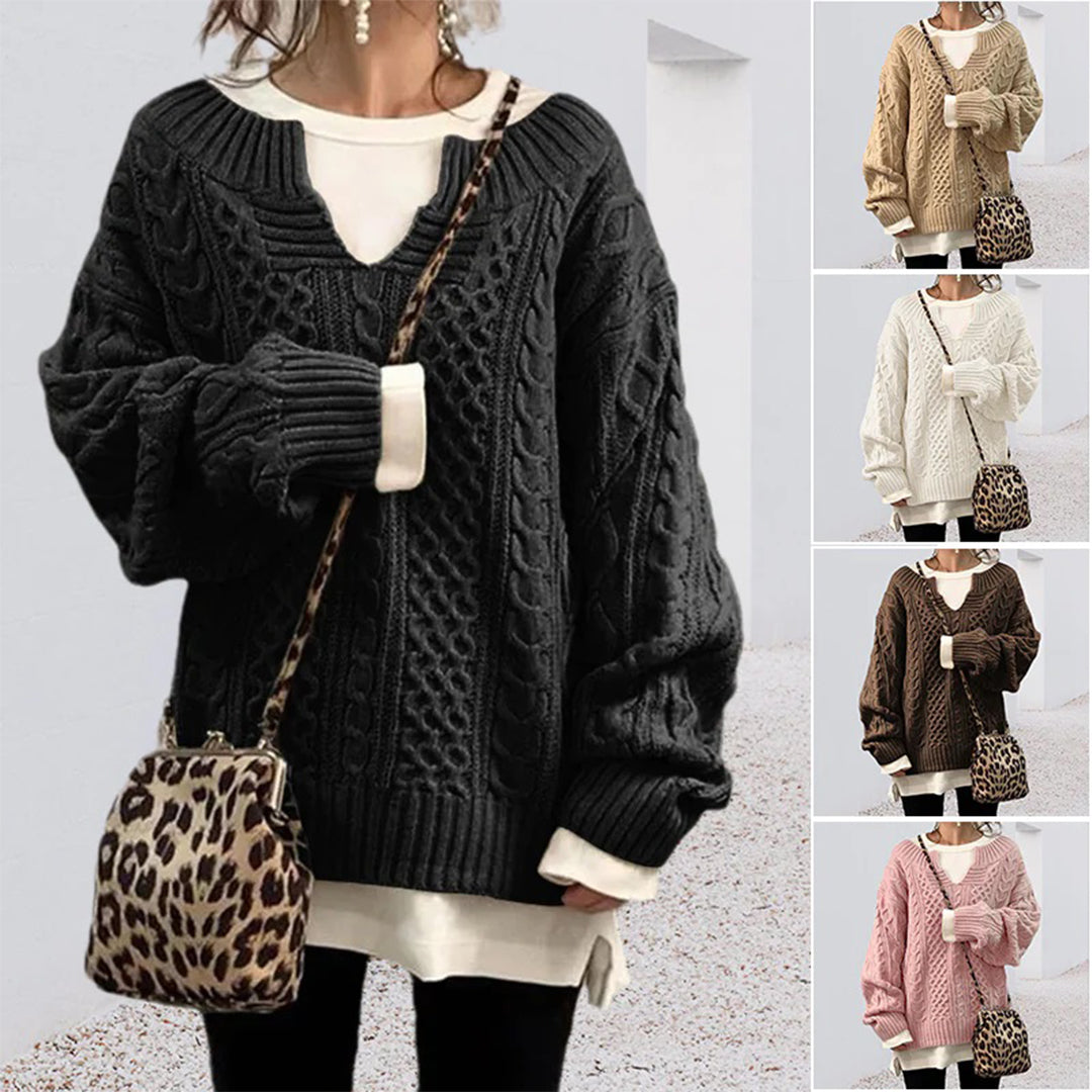 Oversized Strikket Sweater med Rund Hals