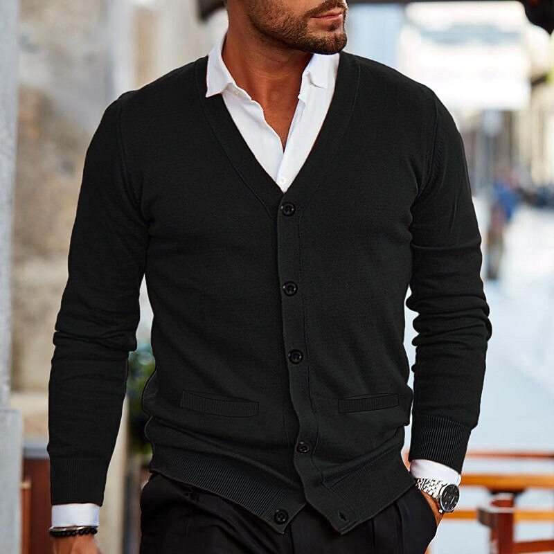 Herre Cardigan med V-Hals og Knapper - Stilfuld og Komfortabel