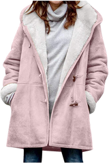 Women's winter jacket – Warm sherpa jacket with hood and toggle closure