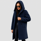 Dame Lang Vinterjakke med Hætte – Varm, Blød & Stilfuld