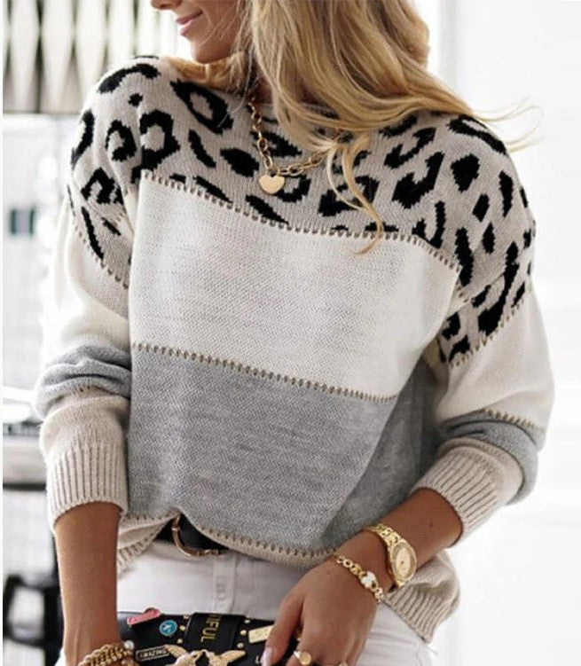 Leopard-Print Sweater med Perfekt Pasform