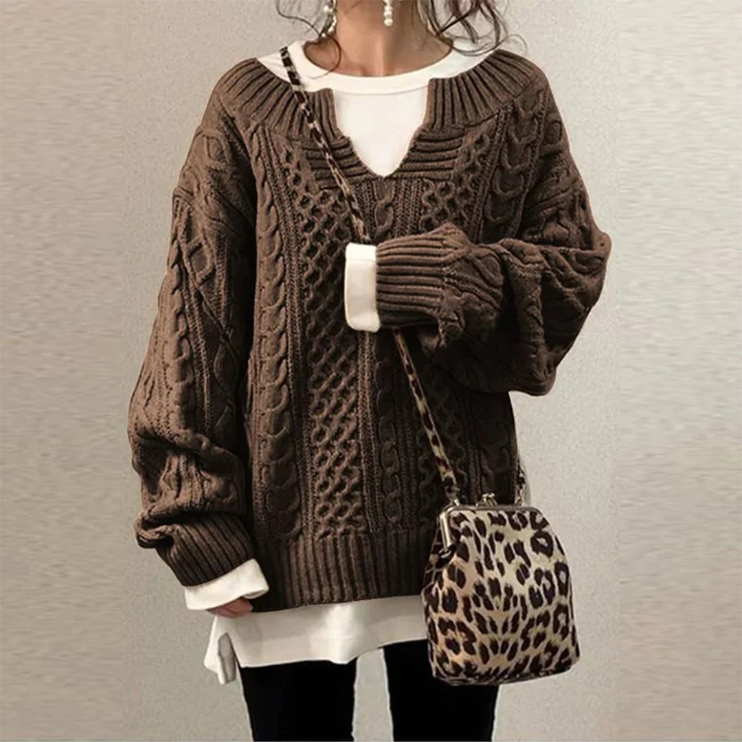 Oversized Strikket Sweater med Rund Hals