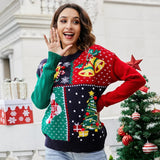 Women's Christmas Sweater – Patchwork Winter Sweater with Festive Print