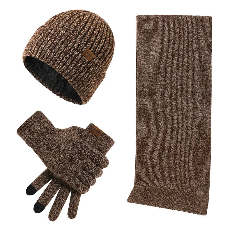 Knitted winter set with hat, scarf, and gloves