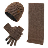 Knitted winter set with hat, scarf, and gloves