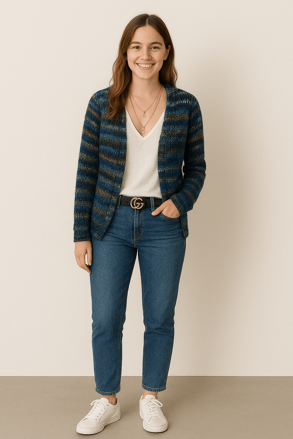 Farverig Strikket Vest: Varm og Stilfuld