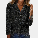 Glitter Top Kvinder med Pailletter og V-Hals