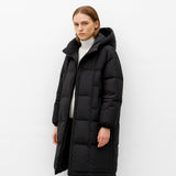 Dame Lang Vatteret Jakke – Varm Vinterjakke med Hætte