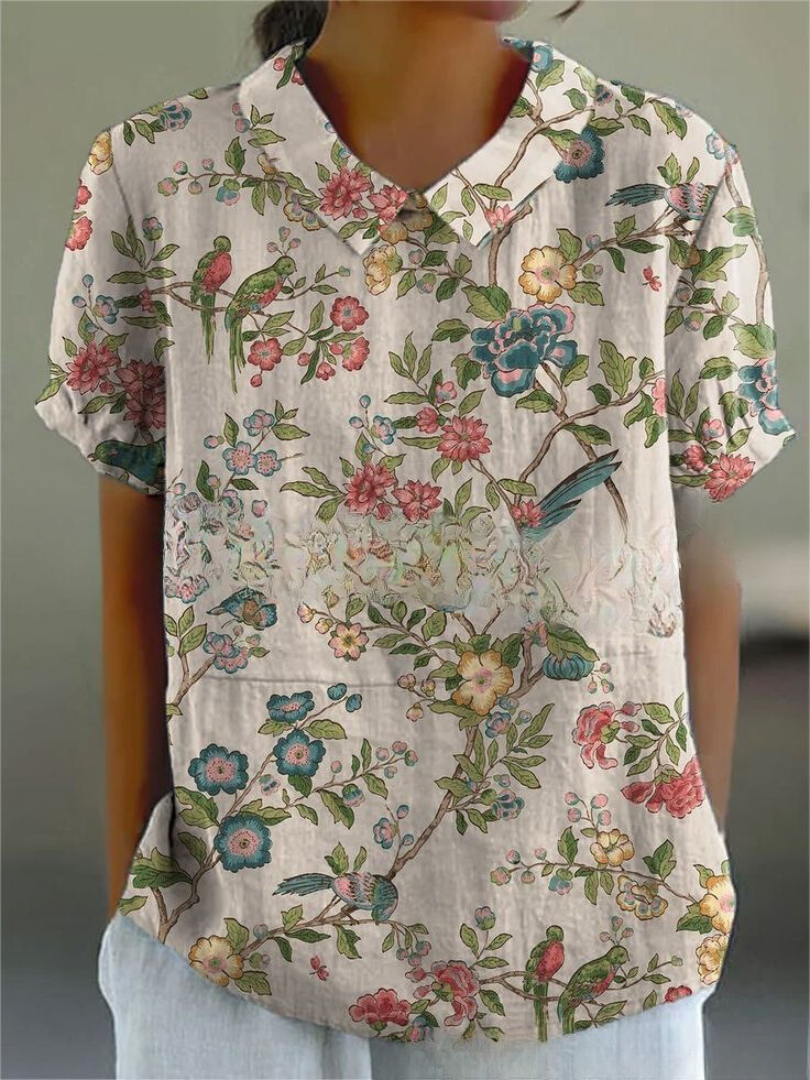 Vintage Blomsterbluse Dame | Komfortabel Pasform