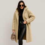 Dame Lang Vinterjakke med Hætte – Varm, Blød & Stilfuld