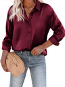 Casual Satinbluse med Knaplukning og Lange Ærmer
