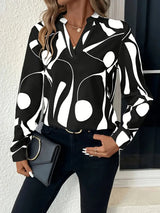 Elegant Bluse med Stående Krave og Print