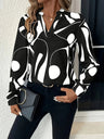 Elegant Bluse med Stående Krave og Print