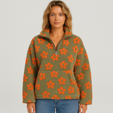 Dame Blomstertrøje med Halv Lynlås – Blød, Varm & Trendy