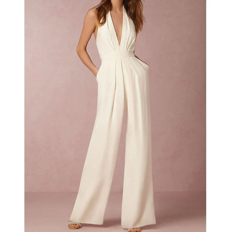Ærmeløs Dame Jumpsuit med Dyb V-Hals og Palazzo Ben