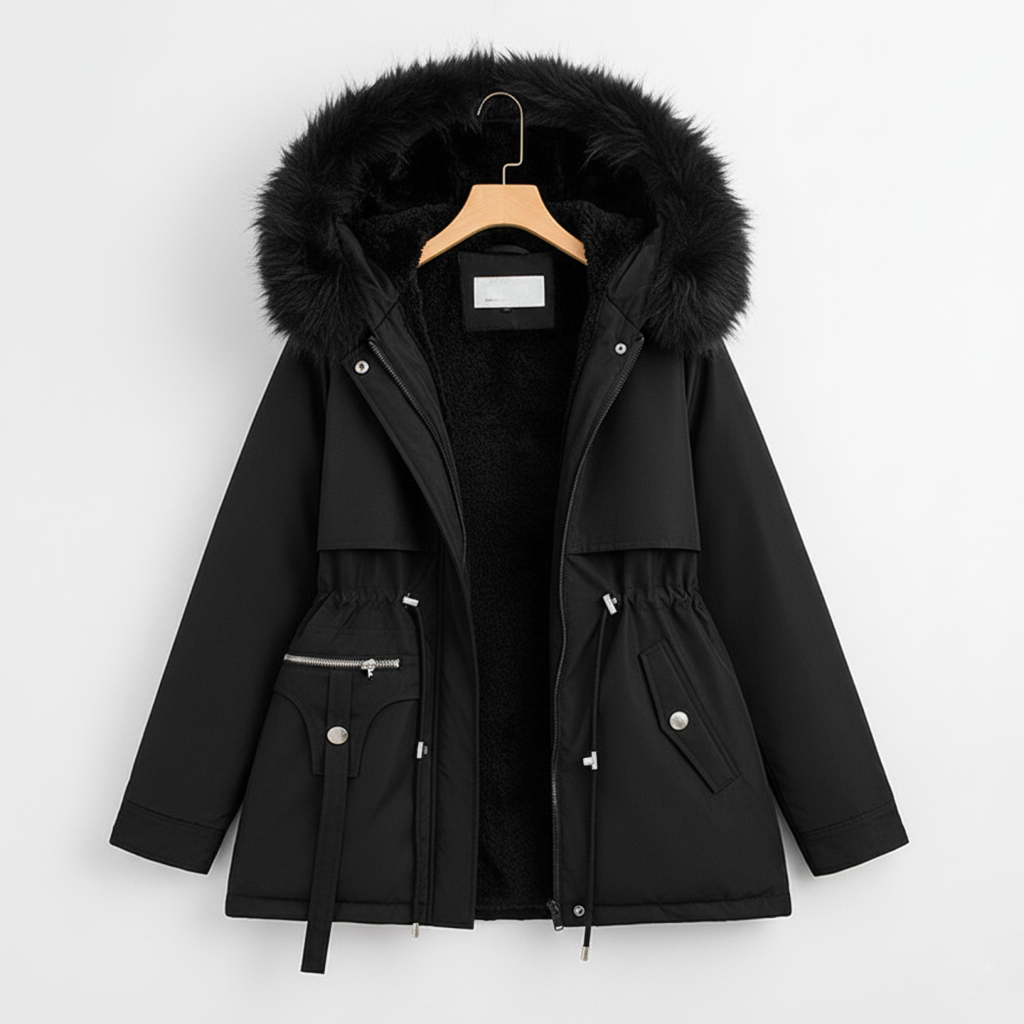 Dame vinterjakke med imiteret pelskrave – Varmt og elegant design