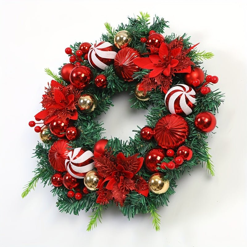 Weihnachtskranz mit Süßigkeiten-Dekoration – Roter Festlicher Winterkranz