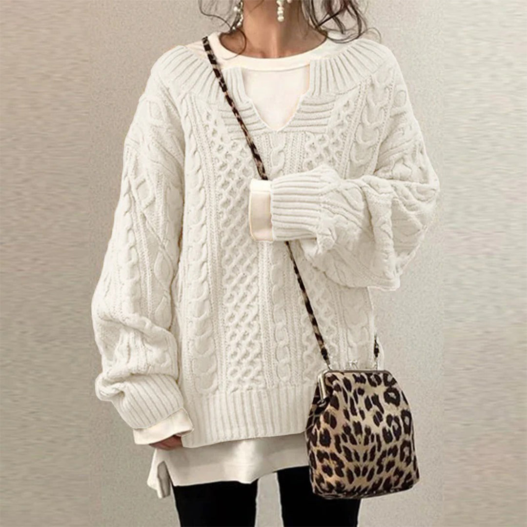Oversized Strikket Sweater med Rund Hals