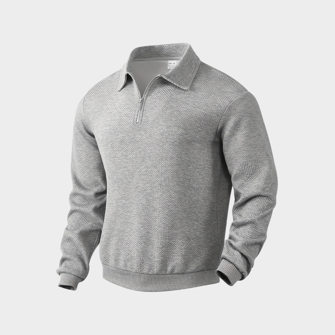 Geometrisk Sweater med Kvartrits og Vintage Stil